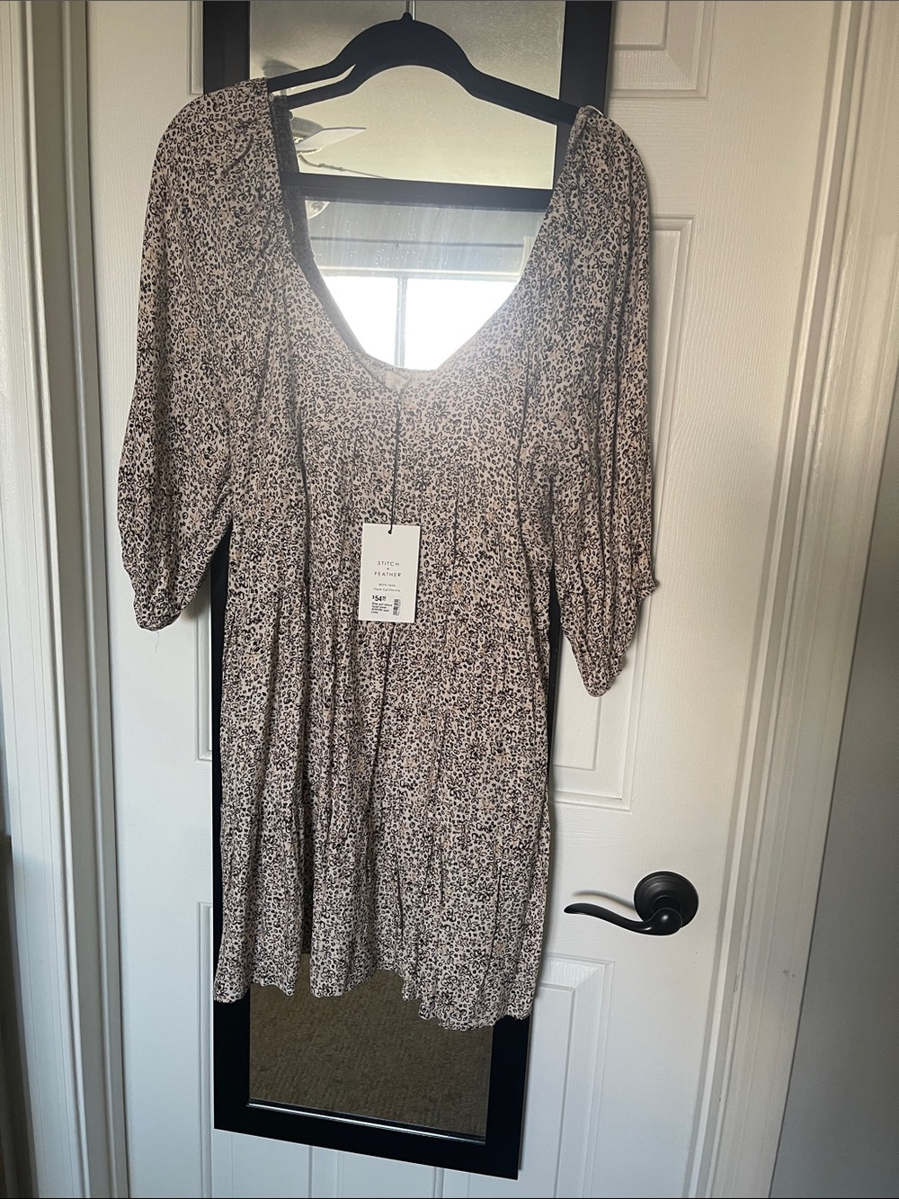 NWT Stitch & Feather Ditsy Puff Sleeve Pocketed Mini Dress ~ Large